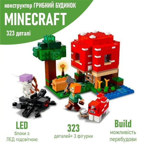 Конструктор My World Minecraft Майнкрафт Дом-гриб 323 детали, лед, для мальчиков и девочек,майворлд КО-02 фото