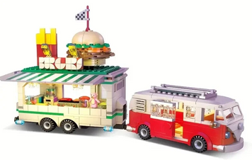 Конструктор блоковий  Jie Star Classic Camper Van & Burger Joint Trailer червоно-білий 38 см пластик, 883 деталі КО - 116 фото