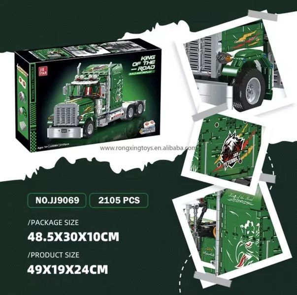 Конструктор блочный JIE STAR Грузовик Peterbilt на радиоуправлении 2105 деталей детский набор зеленый тягач KO-34 фото
