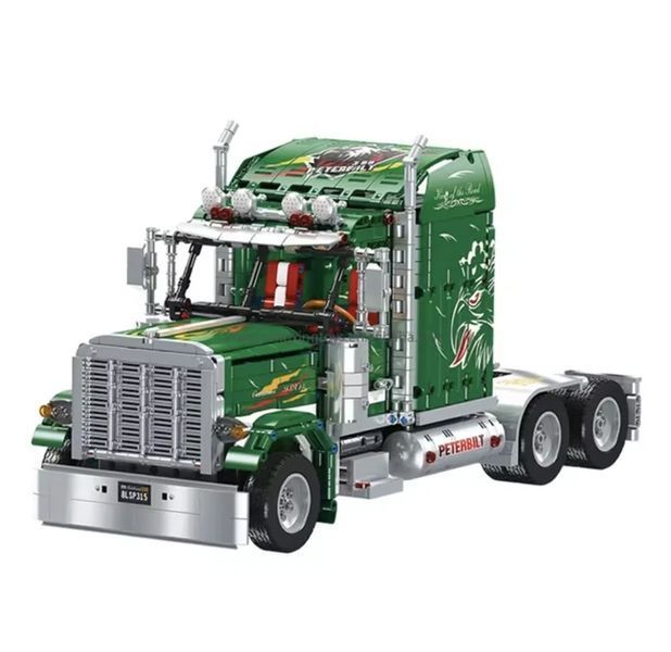Конструктор блочный JIE STAR Грузовик Peterbilt на радиоуправлении 2105 деталей детский набор зеленый тягач KO-34 фото