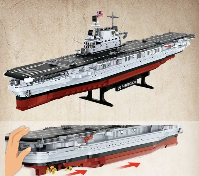 Конструктор блочный Forange Авианосец USS Enterprise CV-6 1883 деталей военный корабль большой набор от 6 лет KO-36 фото