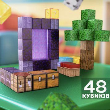 Конструктор магнітний майнкрафт 48 деталей Портал біля дерева для дітей в стилі minecraft дитячий з персонажами Портал-дуб-48 фото