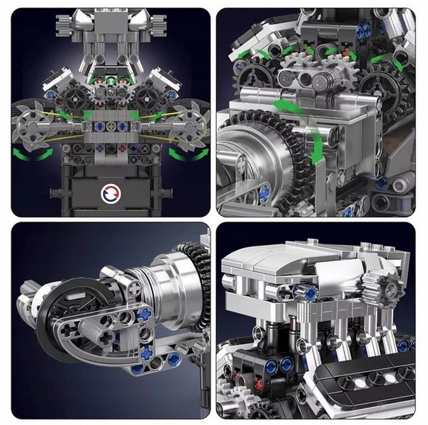 Блоковий конструктор Mould King 10206 Двигун McLaren V8 моторизований (737 деталей) Technic KO-136 фото