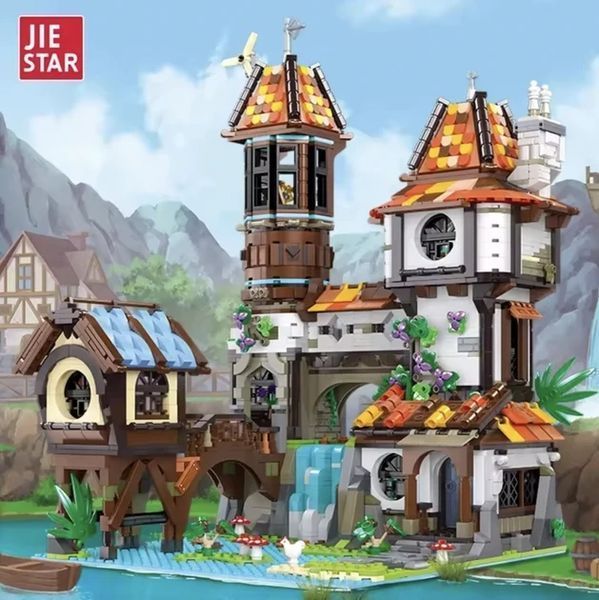Конструктор блочный JIE STAR Riverside Scholars 2488 деталей средневековый замок с башнями и водопадом детский набор от 6&nbsp;р КО -47 фото